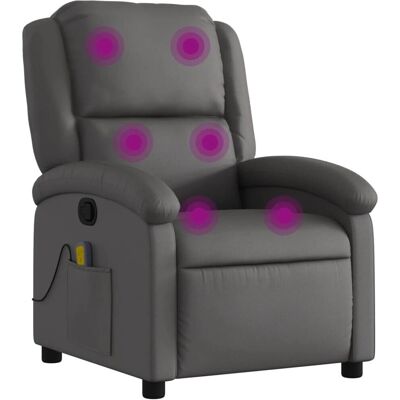 vidaXL Accent Stoel - Handmatige Leder Reclininer Grijs vidaXL Accent Stoel - Handmatige Leder Reclininer Grijs