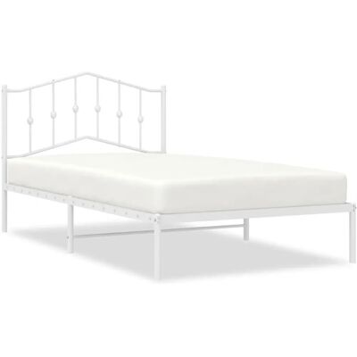 vidaXL Bettgestell Weiß - Metall, 107x203 cm, mit Kopfteil vidaXL Bettgestell Weiß - Metall, 107x203 cm, mit Kopfteil