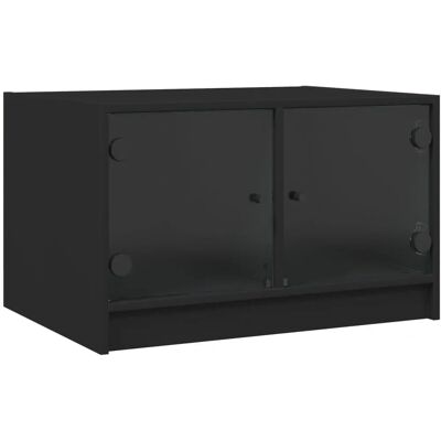 vidaXL Schwarzer Couchtisch mit Glastüren - Beistelltisch vidaXL Schwarzer Couchtisch mit Glastüren - Beistelltisch