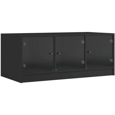 vidaXL Couchtisch mit Glastüren - 102x50x42 cm - Schwarz - Kaffeetisch vidaXL Couchtisch mit Glastüren - 102x50x42 cm - Schwarz - Kaffeetisch