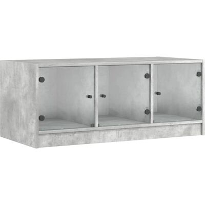 vidaXL Couchtisch mit Glastüren Beton Grau 102x50x42 cm - Beistelltisch vidaXL Couchtisch mit Glastüren Beton Grau 102x50x42 cm - Beistelltisch