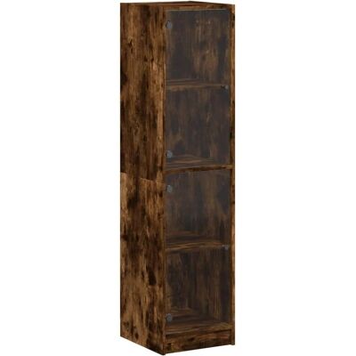 vidaXL Hoge kast met glazen deuren gerookt eiken - 35x37x142 cm vidaXL Hoge kast met glazen deuren gerookt eiken - 35x37x142 cm