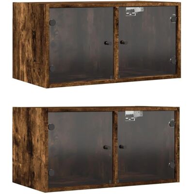 armarios de pared con puertas de cristal - Roble ahumado - 2 piezas - Tipo pared armarios de pared con puertas de cristal - Roble ahumado - 2 piezas - Tipo pared