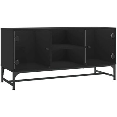 vidaXL Black Glass Doors TV Cabinet - 102x37x50 cm - TV Furniture vidaXL Black Glass Doors TV Cabinet - 102x37x50 cm - TV Furniture