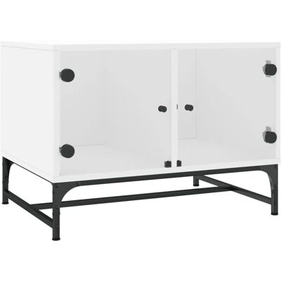 Table basse blanche avec portes en verre - Table d'appoint - Publicité Table basse blanche avec portes en verre - Table d'appoint - Publicité