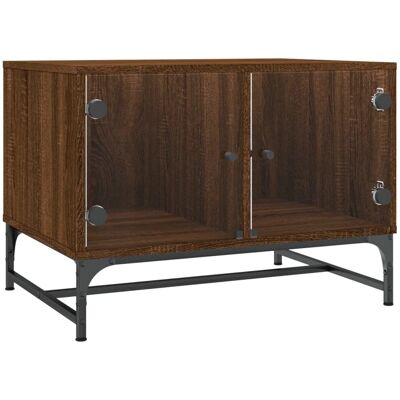 vidaXL salontafel met glazen deuren donker eiken - Salontafel vidaXL salontafel met glazen deuren donker eiken - Salontafel