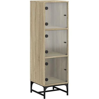 vidaXL Aparador de Roble Sonoma con Puertas de Vidrio - Mueble Alto vidaXL Aparador de Roble Sonoma con Puertas de Vidrio - Mueble Alto