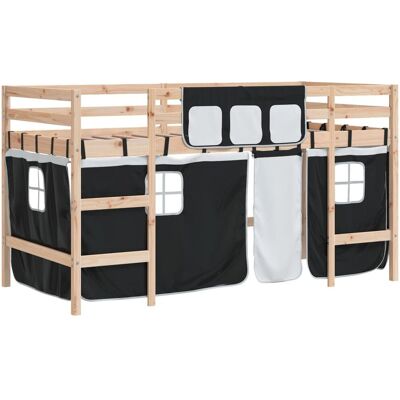 vidaXL Kinder-Hochbett mit Vorhängen - Kinderbett - Schwarz, Weiß - 80x200cm vidaXL Kinder-Hochbett mit Vorhängen - Kinderbett - Schwarz, Weiß - 80x200cm