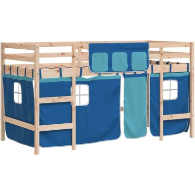 vidaXL Kinder Hochbett mit Vorhängen - Blau - Kinder Hochbett vidaXL Kinder Hochbett mit Vorhängen - Blau - Kinder Hochbett