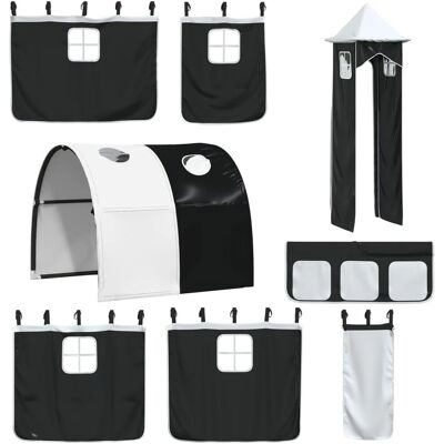 vidaXL White and Black Loft Bed Curtains - Curtains for Loft Bed with Tunnel and Tower vidaXL White and Black Loft Bed Curtains - Curtains for Loft Bed with Tunnel and Tower