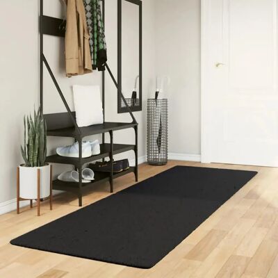 vidaXL Schwarzer Kurzflor Waschbarer Teppich - Bodenläufer vidaXL Schwarzer Kurzflor Waschbarer Teppich - Bodenläufer