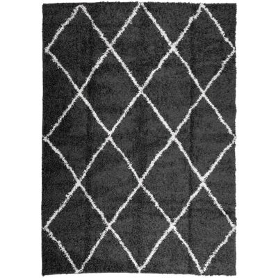 vidaXL Højflor Tæppe Sort og Creme - Tæppe - 240x340 cm vidaXL Højflor Tæppe Sort og Creme - Tæppe - 240x340 cm