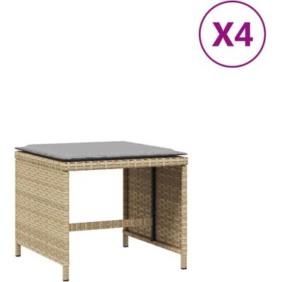 vidaXL Beiger Poly Rattan Gartenhocker mit Kissen - Pouffe vidaXL Beiger Poly Rattan Gartenhocker mit Kissen - Pouffe
