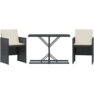 vidaXL 3-Tlg. Bistro-Set Mit Kissen Poly Rattan - Schwarz & Creme vidaXL 3-Tlg. Bistro-Set Mit Kissen Poly Rattan - Schwarz & Creme