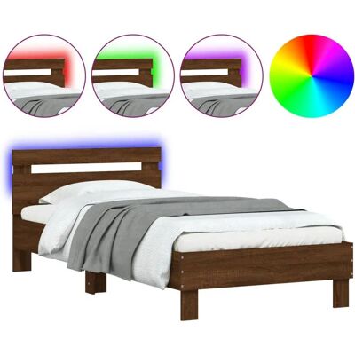 vidaXL Bettgestell Braune Eiche - Mit Kopfteil - 100x200 cm - Bettart vidaXL Bettgestell Braune Eiche - Mit Kopfteil - 100x200 cm - Bettart
