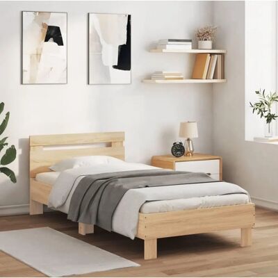 vidaXL Sonoma Eg 90x200 cm Sengekarm med LED-lys og Hovedgærde vidaXL Sonoma Eg 90x200 cm Sengekarm med LED-lys og Hovedgærde