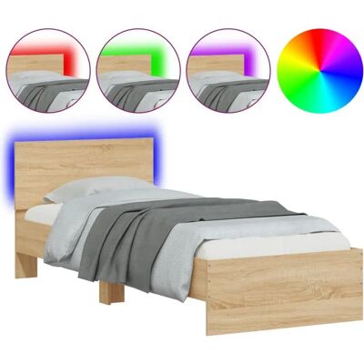 vidaXL Bettgestell mit Kopfteil und LED-Leuchten Sonoma Eiche - Bettgestell vidaXL Bettgestell mit Kopfteil und LED-Leuchten Sonoma Eiche - Bettgestell