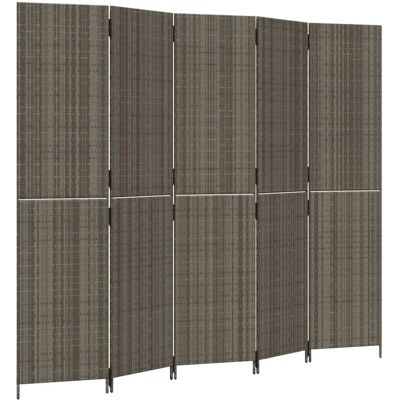 vidaXL Huoneen Jakaja 5 Panelia Harmaa Poly Rattan - Huoneen Jakaja vidaXL Huoneen Jakaja 5 Panelia Harmaa Poly Rattan - Huoneen Jakaja