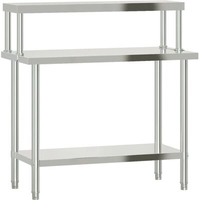 vidaXL Küchenarbeits-Tisch mit Überregal - Edelstahl - 110x55x120 cm vidaXL Küchenarbeits-Tisch mit Überregal - Edelstahl - 110x55x120 cm