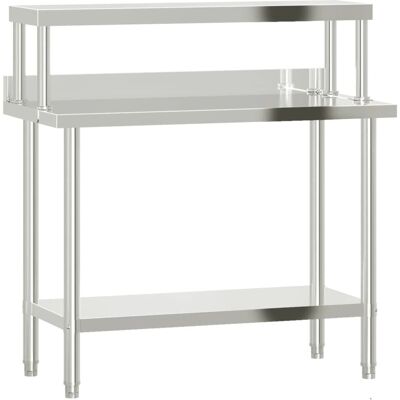 vidaXL Kitchen Work Table with Overshelf - Stainless Steel vidaXL Kitchen Work Table with Overshelf - Stainless Steel