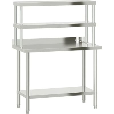 vidaXL Edelstahl-Küchentisch mit Überregal - 110x55x150 cm vidaXL Edelstahl-Küchentisch mit Überregal - 110x55x150 cm