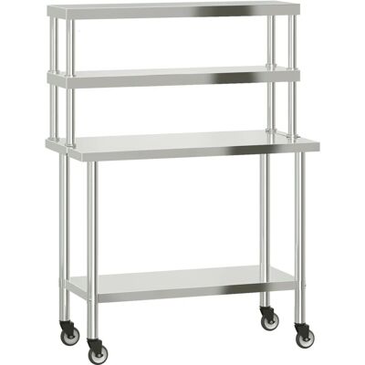 vidaXL Küchen-Arbeitsplatz mit Überregal 110x55x150 cm Edelstahl - Küchen-Arbeitsplatz vidaXL Küchen-Arbeitsplatz mit Überregal 110x55x150 cm Edelstahl - Küchen-Arbeitsplatz