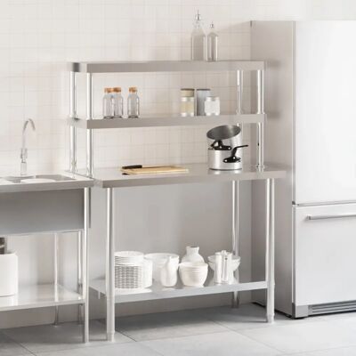 vidaXL Küchentisch mit Überregal - Edelstahl - 110x55x150 cm vidaXL Küchentisch mit Überregal - Edelstahl - 110x55x150 cm
