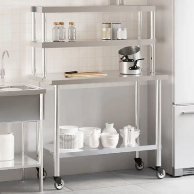 vidaXL Küchenarbeitsbank mit Überregal - 110x55x150 cm Edelstahl vidaXL Küchenarbeitsbank mit Überregal - 110x55x150 cm Edelstahl