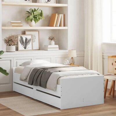vidaXL White Bed Frame with Drawers - 75x190 cm - Bed Type vidaXL White Bed Frame with Drawers - 75x190 cm - Bed Type