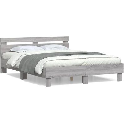 vidaXL Bed Frame with Headboard - 140x200 cm - Grey Sonoma - Bed Type vidaXL Bed Frame with Headboard - 140x200 cm - Grey Sonoma - Bed Type