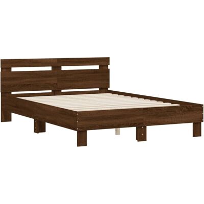 vidaXL Bedframe - 135x190 cm Bruin eiken met hoofdbord vidaXL Bedframe - 135x190 cm Bruin eiken met hoofdbord