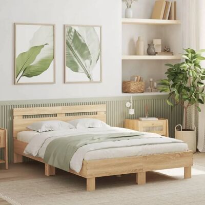 Cama de madera Sonoma Oak 120x200 cm con cabecera y LED Cama de madera Sonoma Oak 120x200 cm con cabecera y LED