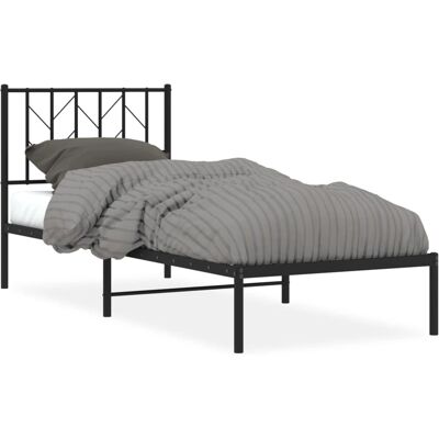 vidaXL Bettgestell - 90x190cm, Schwarz, mit Kopfteil - Bettgestell vidaXL Bettgestell - 90x190cm, Schwarz, mit Kopfteil - Bettgestell
