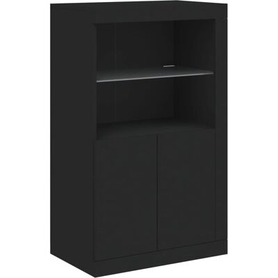 vidaXL Black Engineered Wood Side Cabinet with LED Lights - Sideboard Storage vidaXL Black Engineered Wood Side Cabinet with LED Lights - Sideboard Storage