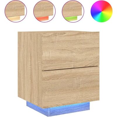 vidaXL Oak Nightstand with LED Lights - Nightstand vidaXL Oak Nightstand with LED Lights - Nightstand