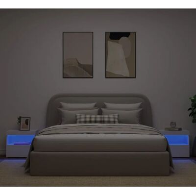 vidaXL Nachttische mit LED-Leuchten - 2 Stück - Weiß - 50x40x45 cm vidaXL Nachttische mit LED-Leuchten - 2 Stück - Weiß - 50x40x45 cm