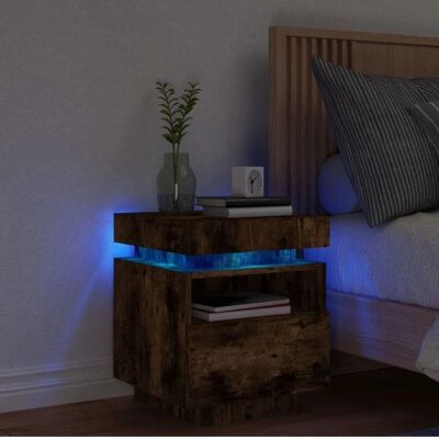 vidaXL Nachttisch mit LED-Leuchten Räuchereiche - Nachttisch vidaXL Nachttisch mit LED-Leuchten Räuchereiche - Nachttisch