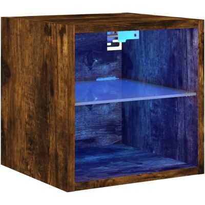 vidaXL Meuble TV mural avec éclairage LED Chêne Fumé - Meuble TV mural vidaXL Meuble TV mural avec éclairage LED Chêne Fumé - Meuble TV mural