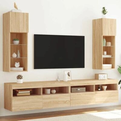 vidaXL Sonoma Eiche TV Möbel mit LED Beleuchtung 2 Stück - TV Schrank vidaXL Sonoma Eiche TV Möbel mit LED Beleuchtung 2 Stück - TV Schrank