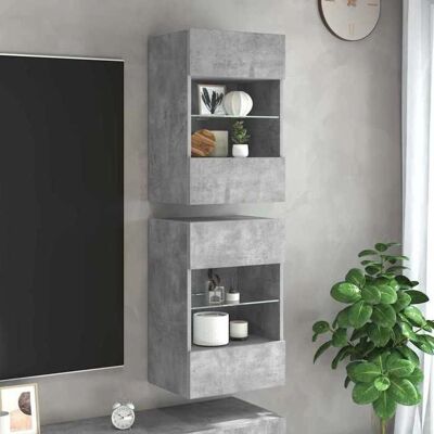 vidaXL TV-Wandregale mit LED-Lichtern - 2 Stück Beton Grau vidaXL TV-Wandregale mit LED-Lichtern - 2 Stück Beton Grau