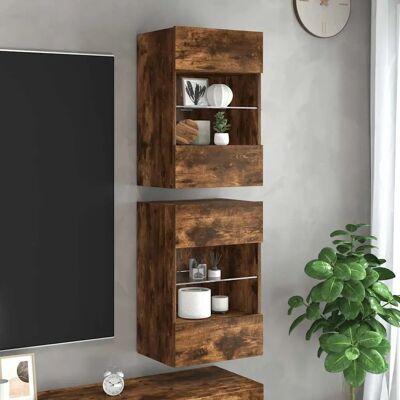 vidaXL Rauch Eiche TV-Wandmöbel - LED - 2 Stück vidaXL Rauch Eiche TV-Wandmöbel - LED - 2 Stück