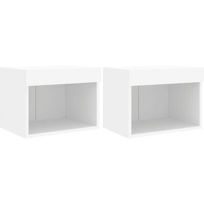 vidaXL Wandmontierte Nachttische mit LED-Lichtern - 2 Stück Weiß vidaXL Wandmontierte Nachttische mit LED-Lichtern - 2 Stück Weiß