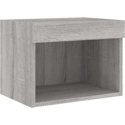 Nachtkastje vidaXL avec lumières LED mural gris Sonoma - Table de nuit Nachtkastje vidaXL avec lumières LED mural gris Sonoma - Table de nuit