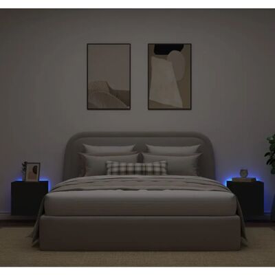 vidaXL Wandregale mit LED-Lichtern - 2 Stück Schwarz - Wandmontierte TV-Einheiten vidaXL Wandregale mit LED-Lichtern - 2 Stück Schwarz - Wandmontierte TV-Einheiten