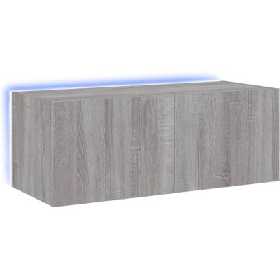 vidaXL TV-Wandmeubel mit LED-Lichtern Grau Sonoma - TV-Wandkasten vidaXL TV-Wandmeubel mit LED-Lichtern Grau Sonoma - TV-Wandkasten
