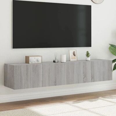 vidaXL Graues Sonoma TV-Wandregale mit LED-Lichtern - 2 Stück - Raum sparen vidaXL Graues Sonoma TV-Wandregale mit LED-Lichtern - 2 Stück - Raum sparen