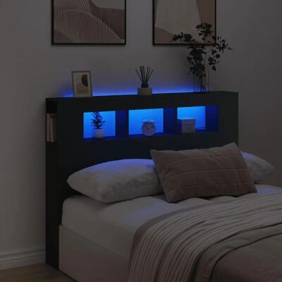 Tête de lit LED noire vidaXL 140x103,5 cm Rangement Chambre - Publicité Tête de lit LED noire vidaXL 140x103,5 cm Rangement Chambre - Publicité