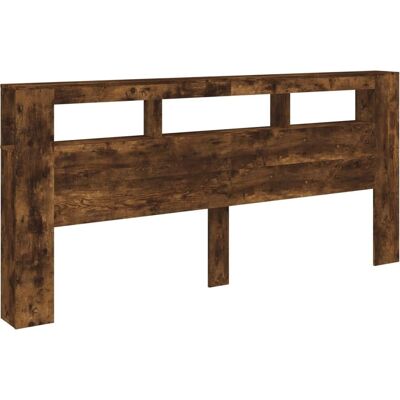 vidaXL LED Headboard Smoked Oak 220x18.5x103.5 cm Engineered Wood - Headboard vidaXL LED Headboard Smoked Oak 220x18.5x103.5 cm Engineered Wood - Headboard