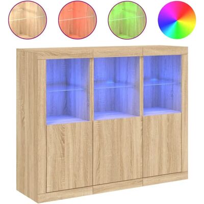 vidaXL Sonoma Eiche 3-teiliger LED-Sideboard - Sideboard vidaXL Sonoma Eiche 3-teiliger LED-Sideboard - Sideboard