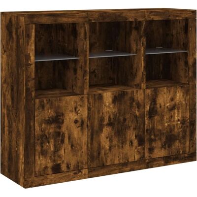 vidaXL Gerookt Eiken Dressoir met LED-verlichting - 3 stuks vidaXL Gerookt Eiken Dressoir met LED-verlichting - 3 stuks